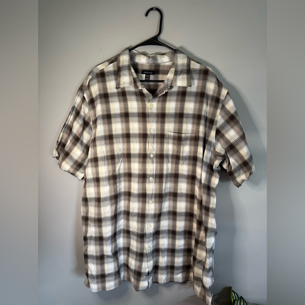 Van Heusen Mens Size 2XL Button Down Plaid Short Sleeve